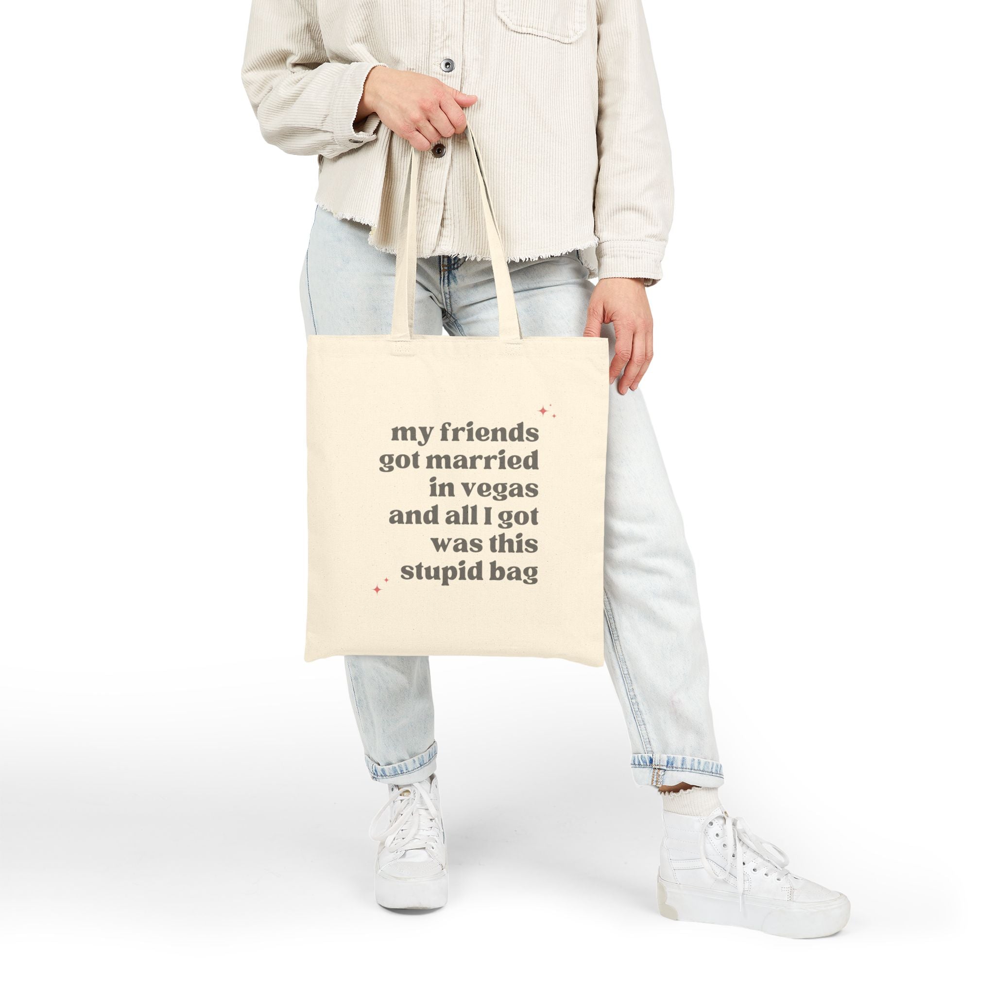 Friends Got Married in Vegas, Funny Wedding Tote Bag, Bridal Party Gift, Unique Wedding Favor