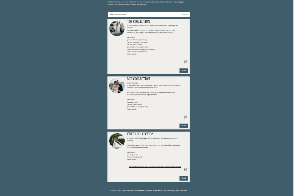 Luxury Wedding Pricing Template - HoneyBook